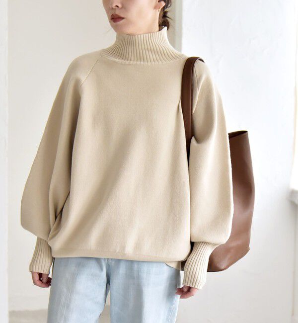 quaranciel「quaranciel:〈洗濯機可能〉タートルネック ラグラン ロングリブ ニット プルオーバー」|ニット・セーター|ナチュラル
