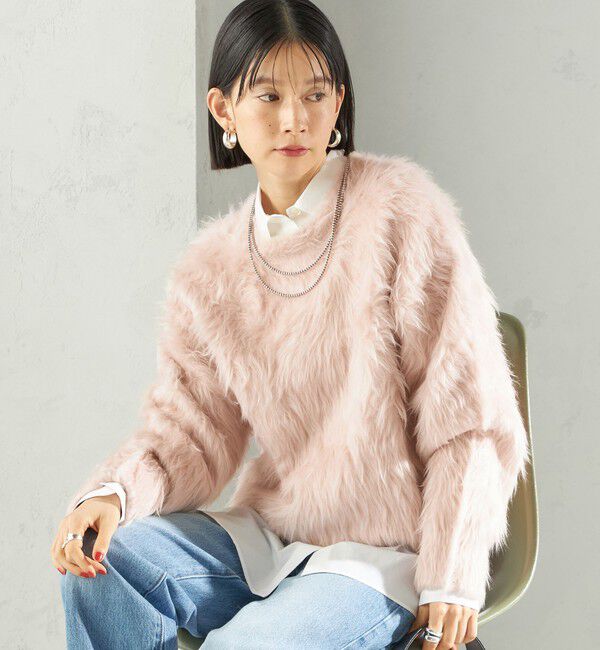 SHIPS for women「〈手洗い可能〉シャギー ファー クルーネック プルオーバー」|ニット・セーター|ベージュ