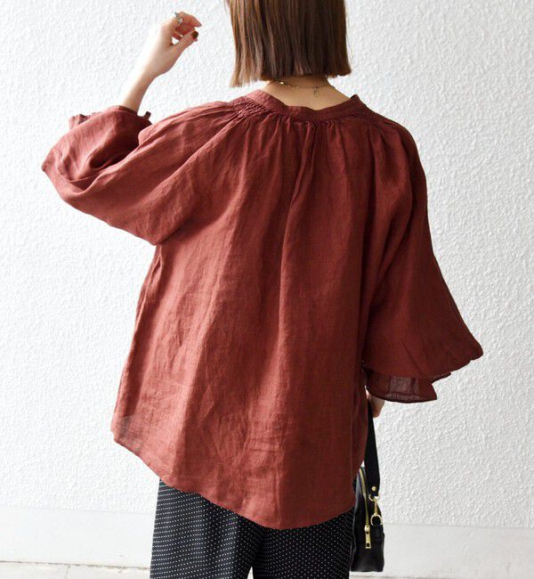 SHIPS any「SHIPS any:〈洗濯機可能〉リネン ボリューム スリーブ フレア ブラウス」|シャツ・ブラウス|