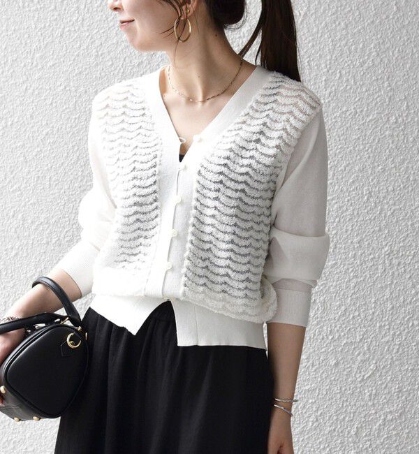 SHIPS any「《予約》SHIPS any:〈手洗い可能〉シアー ジャカード コンパクト カーディガン」|カーディガン|