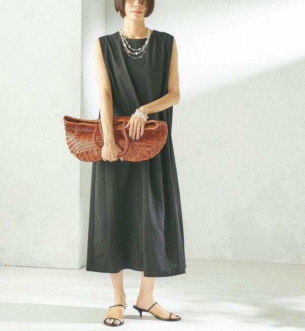 SHIPS for women「《予約》〈接触冷感/吸水速乾/洗濯機可能〉ハイゲージ ポンチ ノースリーブ ワンピース」|ワンピース|ブラック