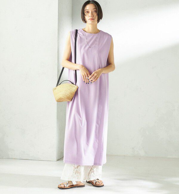 SHIPS for women「《予約》〈接触冷感/吸水速乾/洗濯機可能〉ハイゲージ ポンチ ノースリーブ ワンピース」|ワンピース|