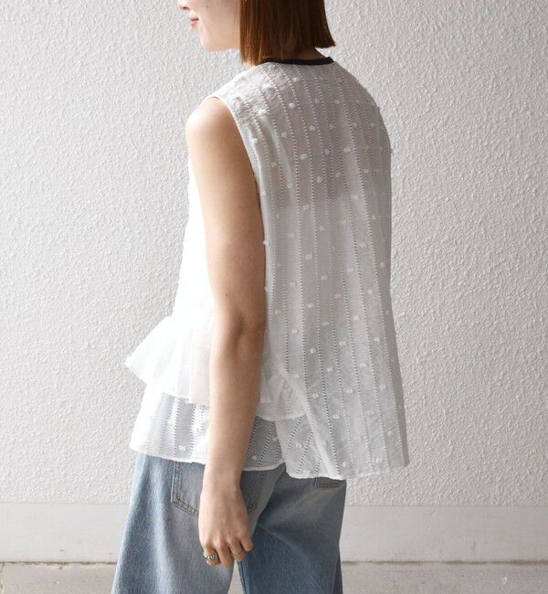 SHIPS any「《予約》SHIPS any:〈洗濯機可能〉ドット ジャカード フリル ノースリーブ シャツ ブラウス」|シャツ・ブラウス|