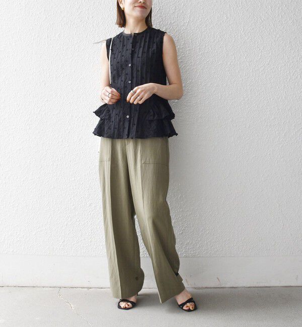 SHIPS any「《予約》SHIPS any:〈洗濯機可能〉ドット ジャカード フリル ノースリーブ シャツ ブラウス」|シャツ・ブラウス|