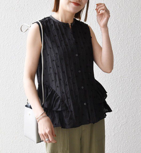 SHIPS any「《予約》SHIPS any:〈洗濯機可能〉ドット ジャカード フリル ノースリーブ シャツ ブラウス」|シャツ・ブラウス|