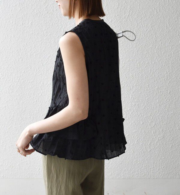 SHIPS any「《予約》SHIPS any:〈洗濯機可能〉ドット ジャカード フリル ノースリーブ シャツ ブラウス」|シャツ・ブラウス|