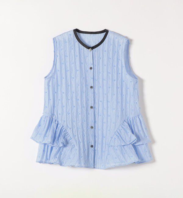 SHIPS any「《予約》SHIPS any:〈洗濯機可能〉ドット ジャカード フリル ノースリーブ シャツ ブラウス」|シャツ・ブラウス|