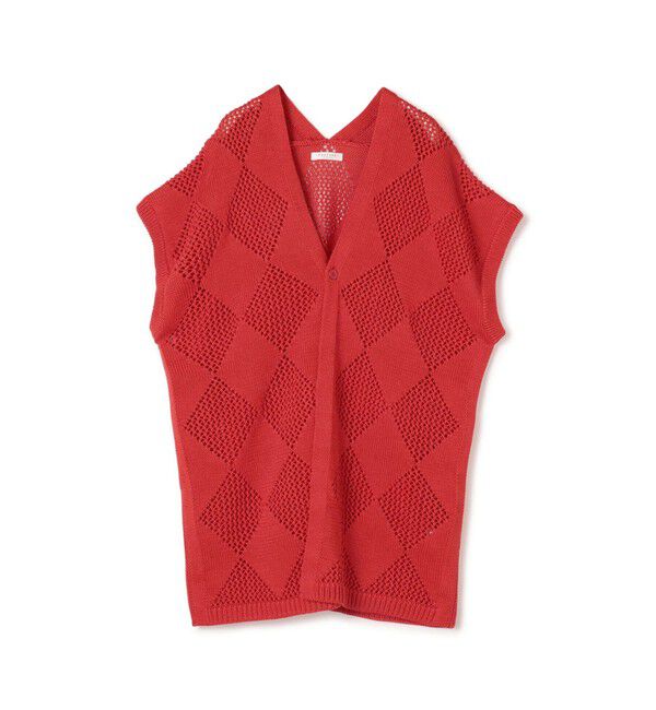 MACPHEE「アーガイルメッシュ Vネックカーディガン」|カーディガン|27 レッド