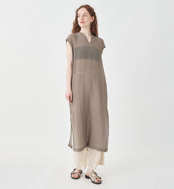 MACPHEE「コットンポリエステルメッシュ キーネックワンピース」|ワンピース|