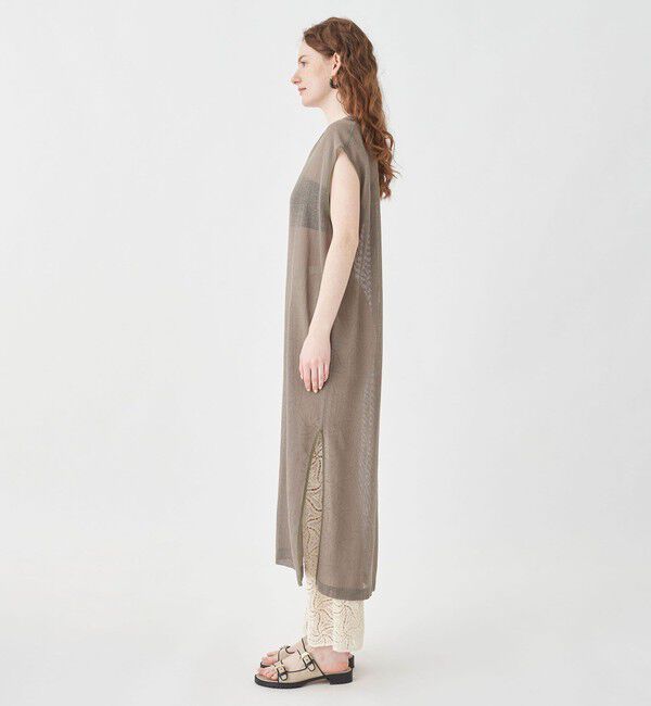 MACPHEE「コットンポリエステルメッシュ キーネックワンピース」|ワンピース|