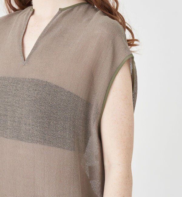 MACPHEE「コットンポリエステルメッシュ キーネックワンピース」|ワンピース|