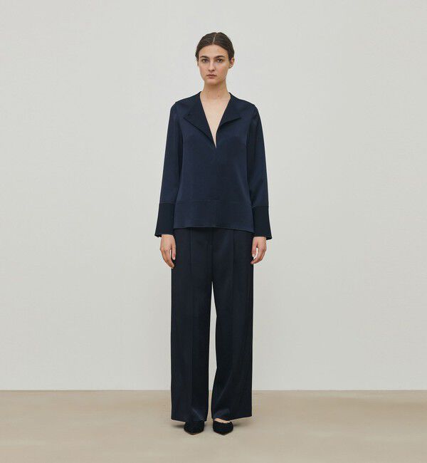 DES PRES「サテンジョーゼット タックワイドパンツ」|スラックス|