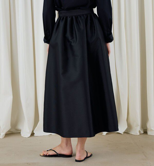DES PRES「シルクポリエステルツイル ギャザーロングスカート」|フレア|