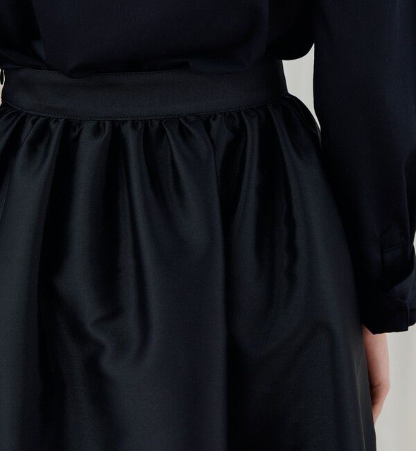 DES PRES「シルクポリエステルツイル ギャザーロングスカート」|フレア|