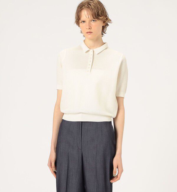 Ballsey「パールメッシュコンビ ポロカラープルオーバー」|ニット・セーター|