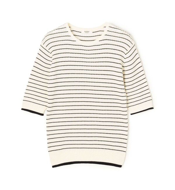 MACPHEE「コットンナイロンケーブル ハーフスリーブプルオーバー」|ニット・セーター|62 ネイビー系