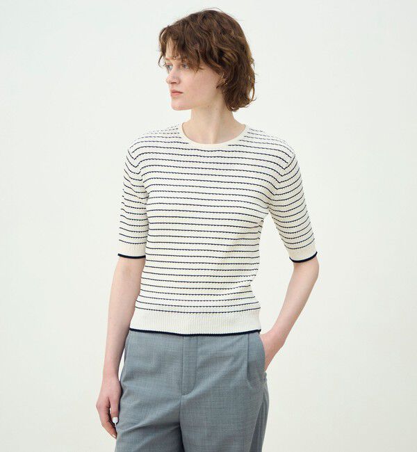 MACPHEE「コットンナイロンケーブル ハーフスリーブプルオーバー」|ニット・セーター|