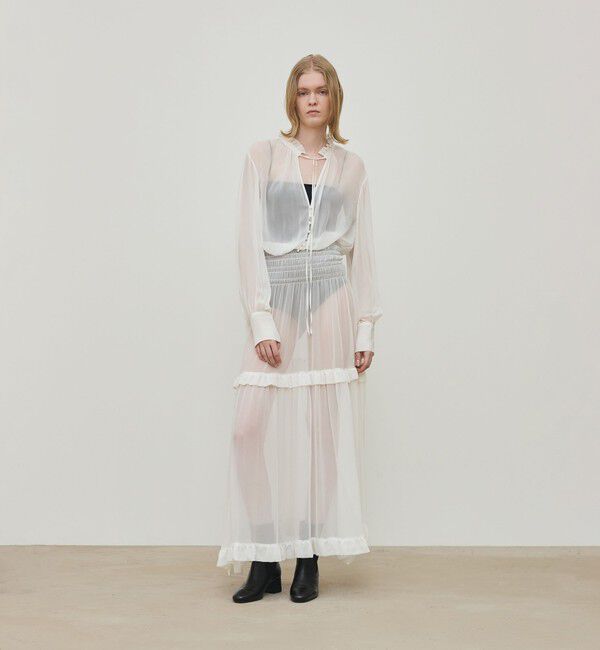 DES PRES「シルクシフォン ラッフルマキシワンピース」|ワンピース|