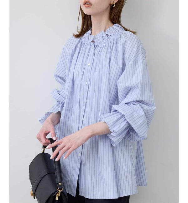 SLOBE IENA「《追加》タイプライターフリルブラウス」|シャツ・ブラウス|ブルー A