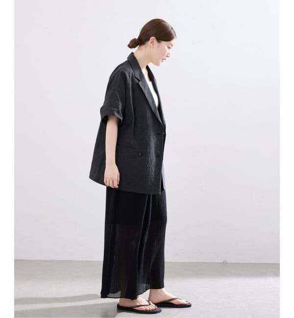 IENA「《予約》ウォッシャブル リネン混Wハーフジャケット」|テーラードジャケット|