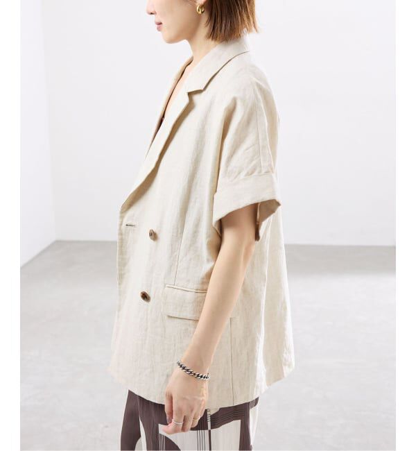 IENA「《予約》ウォッシャブル リネン混Wハーフジャケット」|テーラードジャケット|