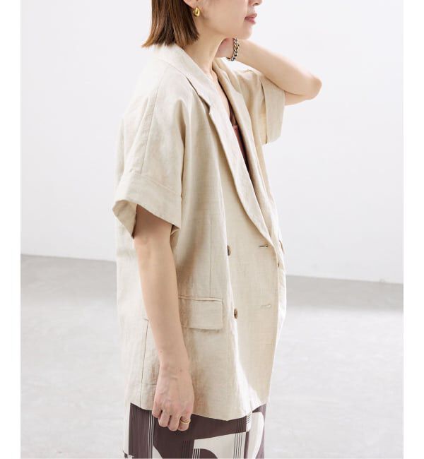 IENA「《予約》ウォッシャブル リネン混Wハーフジャケット」|テーラードジャケット|