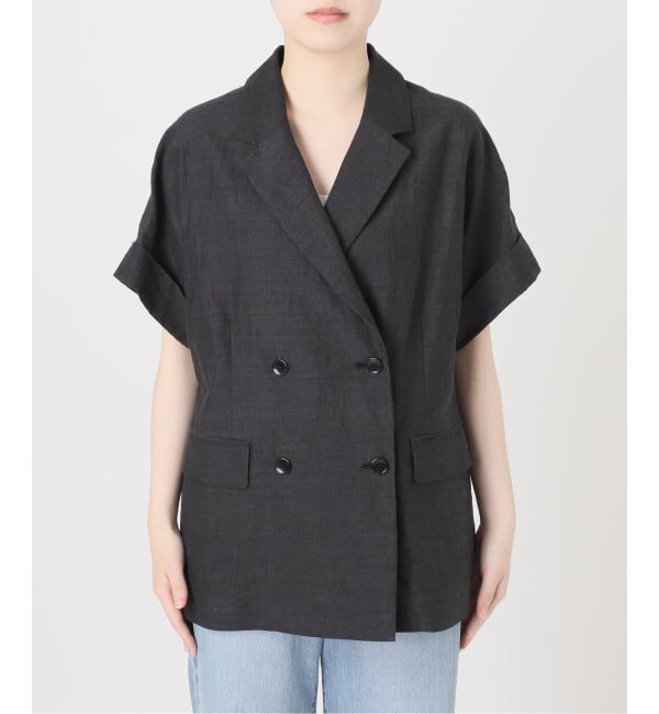 IENA「《予約》ウォッシャブル リネン混Wハーフジャケット」|テーラードジャケット|