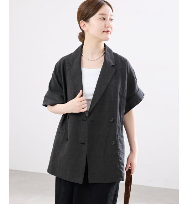 IENA「《予約》ウォッシャブル リネン混Wハーフジャケット」|テーラードジャケット|