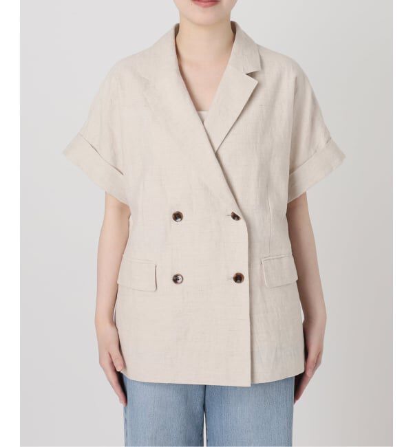 IENA「《予約》ウォッシャブル リネン混Wハーフジャケット」|テーラードジャケット|