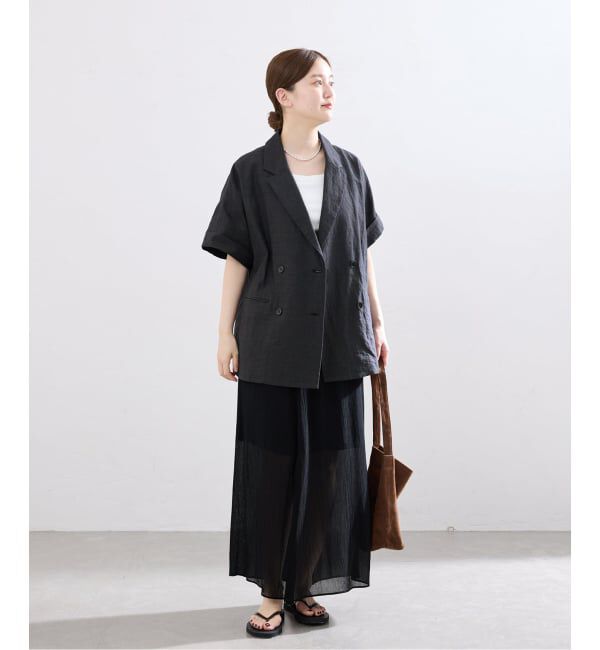 IENA「《予約》ウォッシャブル リネン混Wハーフジャケット」|テーラードジャケット|