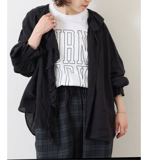 journal standard luxe「《追加予約》フレンチリネン フリルパフブラウス」|シャツ・ブラウス|ブラック