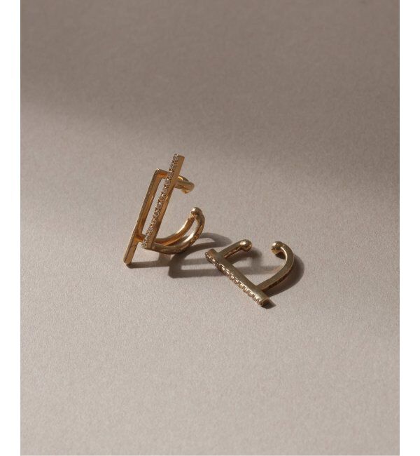 Lilas by Spick&Span「ダイヤダブルバーイヤーカフ K10(片耳)」|イヤーカフ|