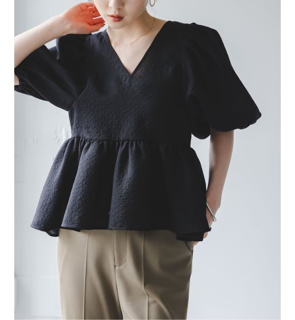 NOBLE「《WEB限定追加予約》【洗える】シアーノイズジャガードブラウス」|シャツ・ブラウス|ブラック