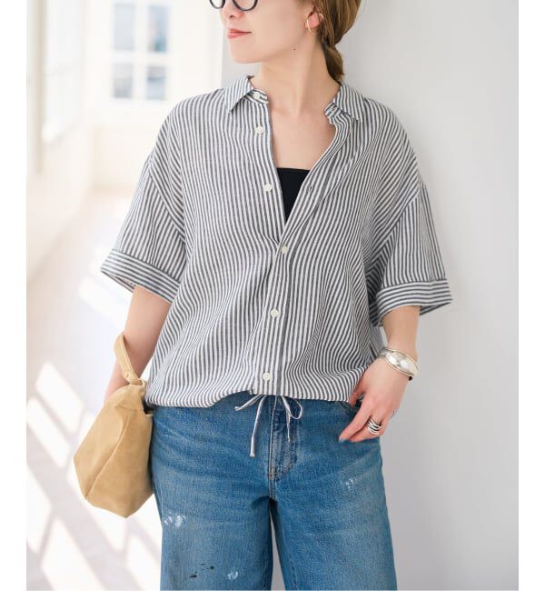 Spick and Span「リネンブレンドハーフスリーブヘムギャザーシャツ」|シャツ・ブラウス|