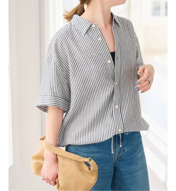 Spick and Span「リネンブレンドハーフスリーブヘムギャザーシャツ」|シャツ・ブラウス|