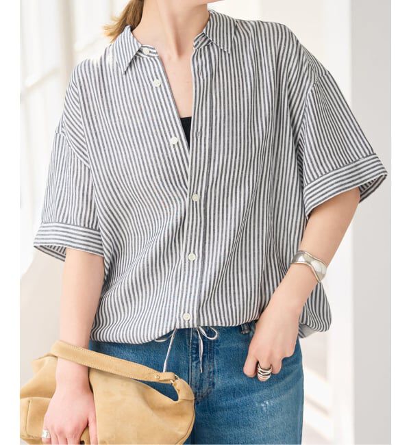 Spick and Span「リネンブレンドハーフスリーブヘムギャザーシャツ」|シャツ・ブラウス|