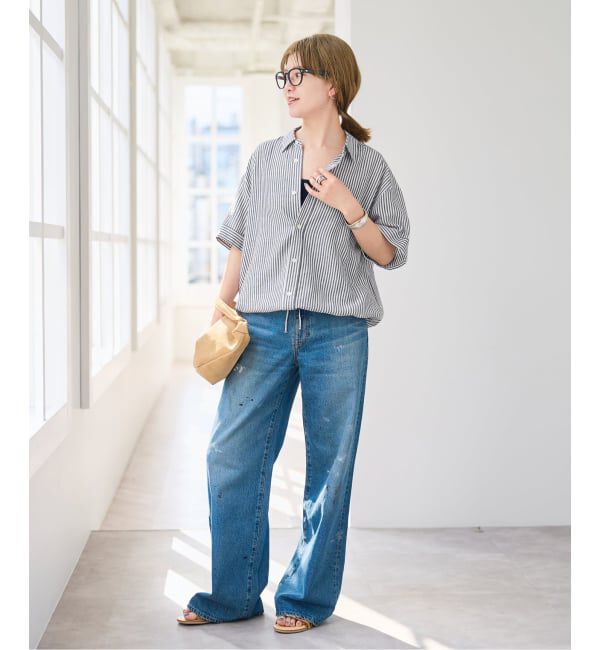 Spick and Span「リネンブレンドハーフスリーブヘムギャザーシャツ」|シャツ・ブラウス|