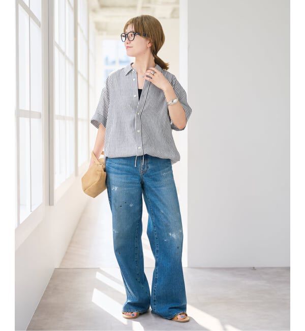 Spick and Span「リネンブレンドハーフスリーブヘムギャザーシャツ」|シャツ・ブラウス|