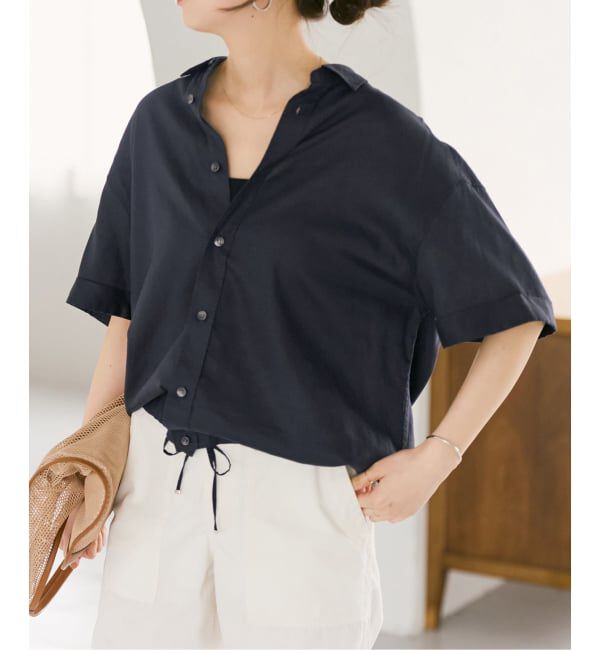 Spick and Span「リネンブレンドハーフスリーブヘムギャザーシャツ」|シャツ・ブラウス|