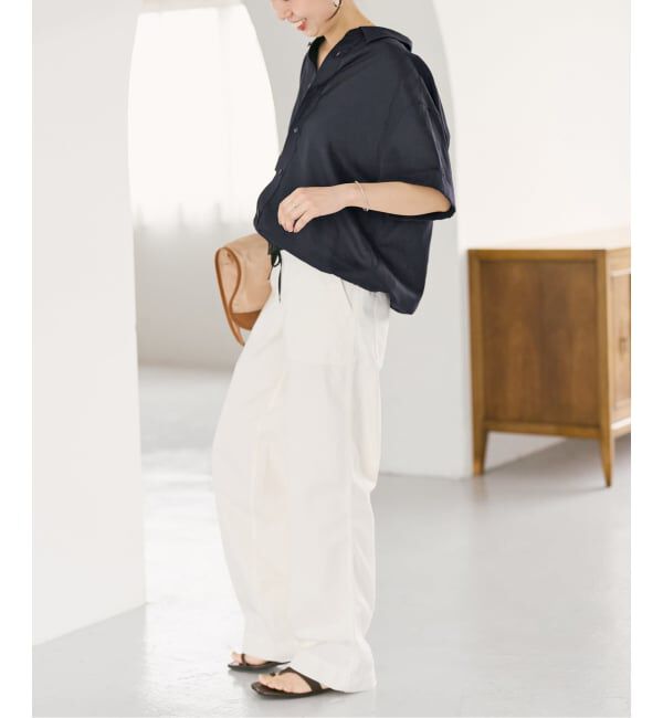 Spick and Span「リネンブレンドハーフスリーブヘムギャザーシャツ」|シャツ・ブラウス|