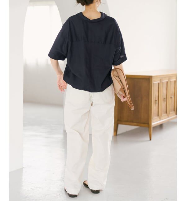 Spick and Span「リネンブレンドハーフスリーブヘムギャザーシャツ」|シャツ・ブラウス|