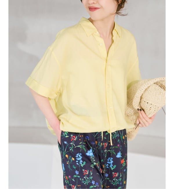 Spick and Span「リネンブレンドハーフスリーブヘムギャザーシャツ」|シャツ・ブラウス|