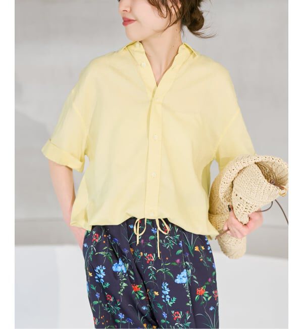 Spick and Span「リネンブレンドハーフスリーブヘムギャザーシャツ」|シャツ・ブラウス|イエロー