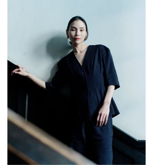 NOBLE「ELENI/エルニ ラスターストレッチジャケット」|ノーカラージャケット|