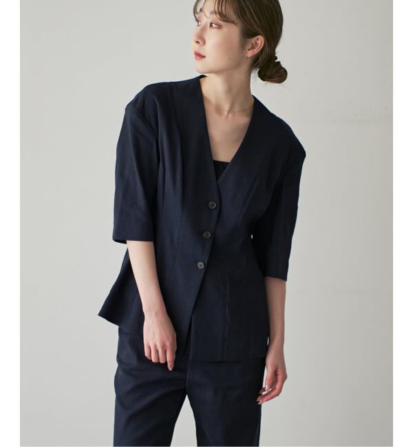 NOBLE「ELENI/エルニ ラスターストレッチジャケット」|ノーカラージャケット|