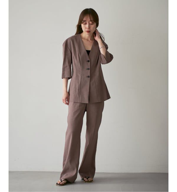 NOBLE「ELENI/エルニ ラスターストレッチジャケット」|ノーカラージャケット|