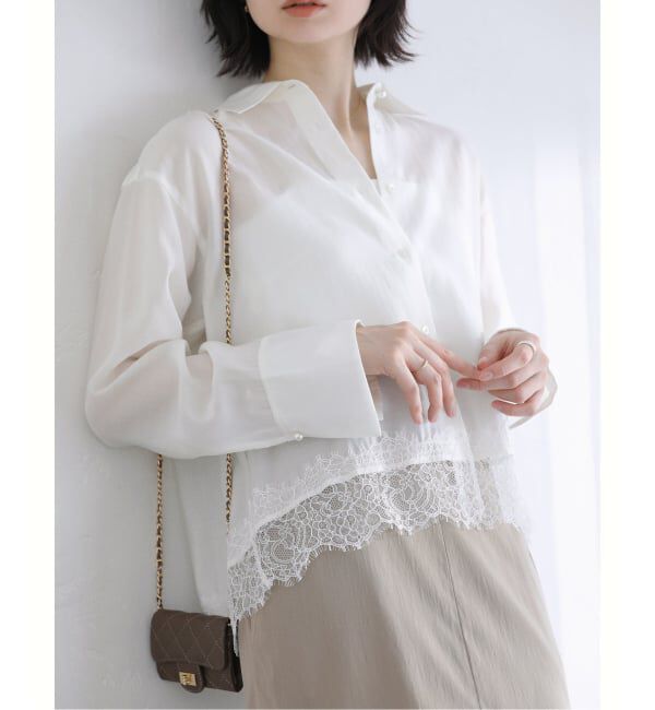  「【洗える】レーストリミングシャツ」|シャツ・ブラウス|ホワイト