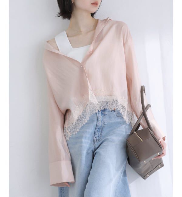  「【洗える】レーストリミングシャツ」|シャツ・ブラウス|ベージュ