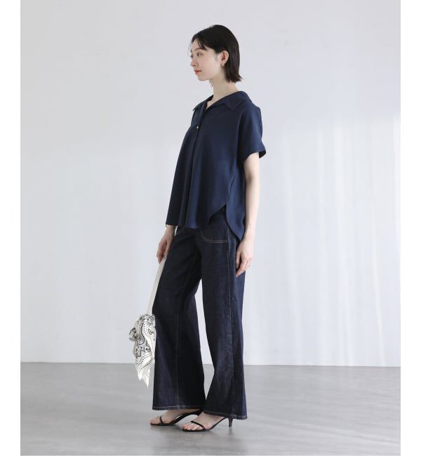  「【洗える】スキッパーカラーフレンチシャツ」|シャツ・ブラウス|