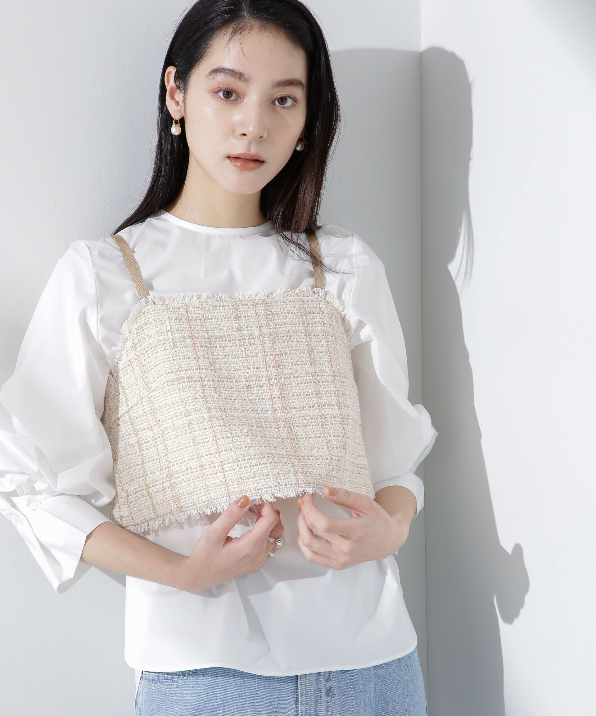 nano･universe「ツィードショートビスチェ」|シャツ・ブラウス|ベージュ